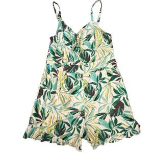 Torrid Challis Tie‎ Front Romper Painted Tropical Green Palm Leaf Plus Size 1X